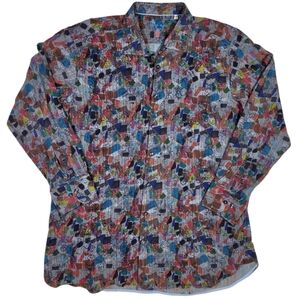 Visconti Black Abstract Button-Up Shirt 2XLB Casual Gray Multicolor Club Loud